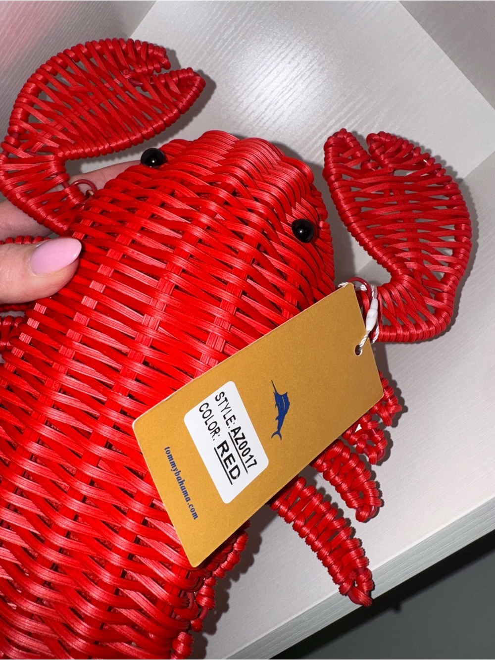 Tommy Bahama Red Woven Lobster Shoulder Bag with Gold Chain